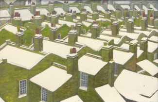 British School (20th Century) Snow covered rooftops Initialled and dated 1992, oil on board, 24.