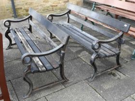 A Pair of Naturalistic Iron and Timber Benches, 183cm wide