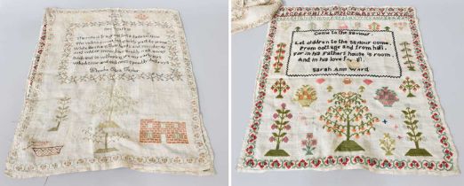 A 19th Century Wool Work Sampler with verso, worked by Sarah Ann Ward and another worked in silk