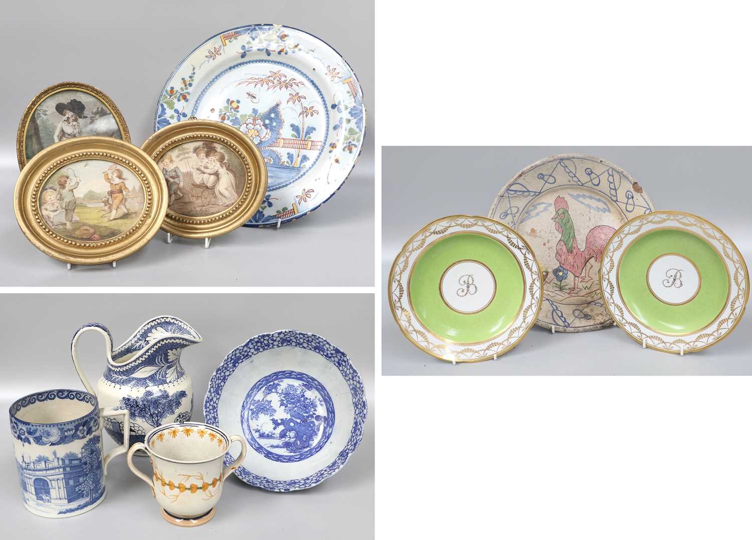 An 18th Century English Delft Charger, circa 1750, together with a Yorkshire pearlware loving cup,