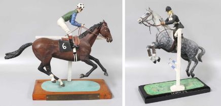 Two Painted Equestrian Models, by I. H. Arthur 1979, H.R.H Princess Anne and Columbus and Alleged