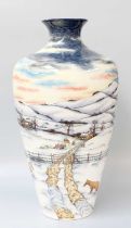 A Modern Moorcroft "Woodside Farm" Pattern Prestige Vase, by Anji Devenport, impressed marks, 54cm