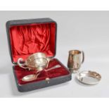 A Collection of Assorted Silver, comprising a cased jug and spoon, engraved with initials; a