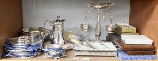 A Collection of Assorted Silver Plate, including an epergne, with a central pierced bowl and