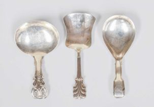 A George III Silver Caddy-Spoon, A George IV Silver Caddy-Spoon and a Victorian Silver Caddy-