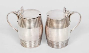 A Pair of Victorian Silver Mustard-Pots, by Henry Wilkinson and Co., Sheffield, 1865, each barrel-