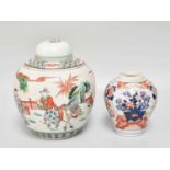 A Chinese Porcelain Ginger Jar and Cover, 19th Century, painted in famille verte style, together