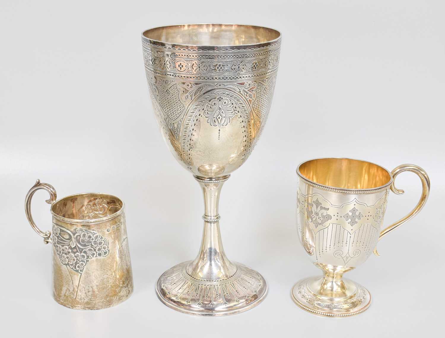 A Victorian Silver Goblet and Two Differing Victorian Silver Mugs, The Goblet by Samuel Roberts