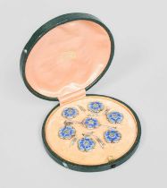 A Cased Set of Six Edward VII Silver and Enamel Buttons and a Pin, by Spurrier and Co.,