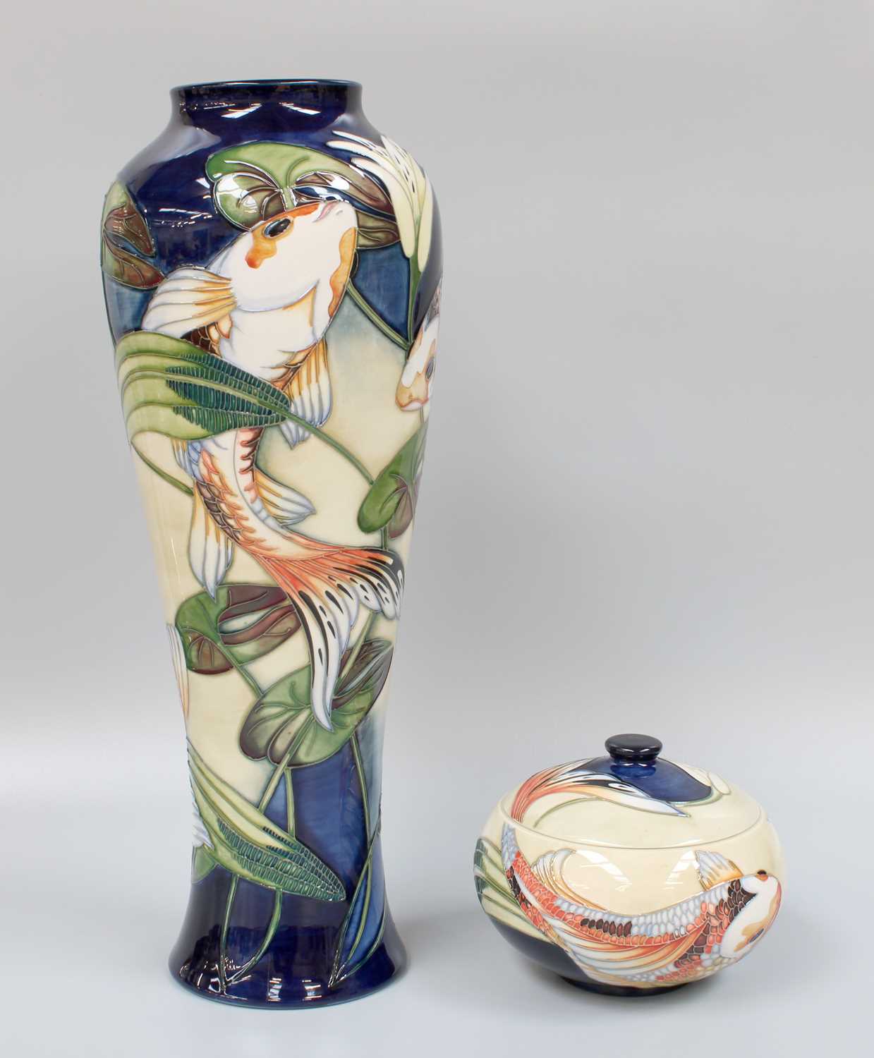 A Modern Moorcroft "Quiet Waters" Pattern Vase, by Philip Gibson, impressed marks, 37cm high, a Bowl