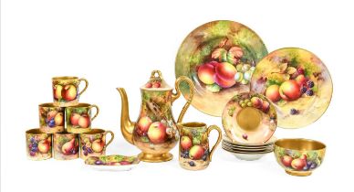 A Composite Royal Worcester Porcelain Coffee Service, 1924-1928, painted by various artists with