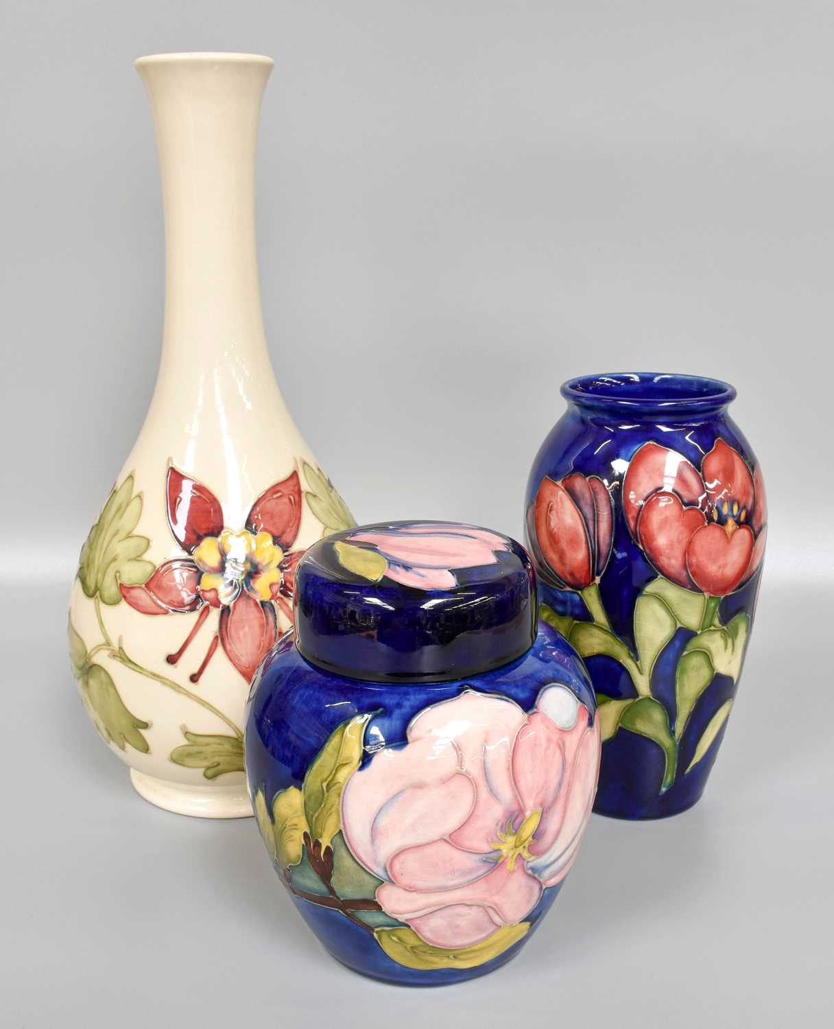 A Modern Moorcroft "Columbine" Pattern Bottle Vase, cream ground, limited edition 23/100,