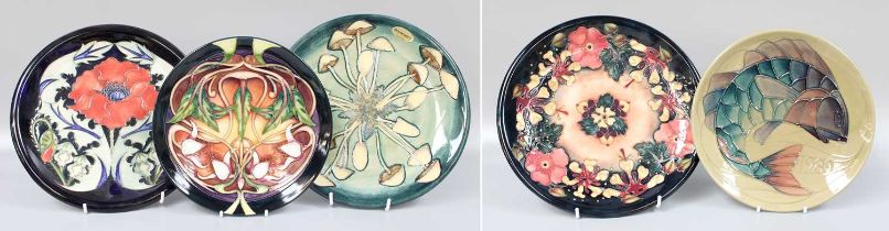 A Modern Moorcroft "Poppy" Pattern Plate, impressed marks, 26cm diameter, A 1989 "Carp" Pattern Year