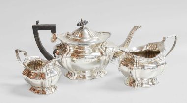 A Three-Piece Edward VII Silver Tea-Service, by John Hines, Birmingham, 1905, each piece oval and on
