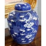 An Early 20th Century Chinese Blue and White Ginger Jar & Cover, decorated with cracked ice and