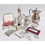 A Collection of Assorted Silver and Silver Plate, the silver including an octagonal caster, engraved