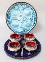 A Cased Set of Four Victorian Silver Salt-Cellars and Spoons, The Salt-Cellars by William Evans,