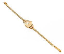 A Lady's 14 Carat Gold Wristwatch signed Tissot, with attached 9 Carat gold Bracelet Weight 16