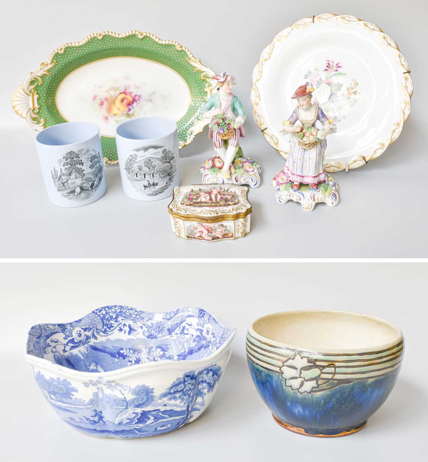 Assorted British and Continental Ceramics, to include: a Royal Worcester oval dish painted with