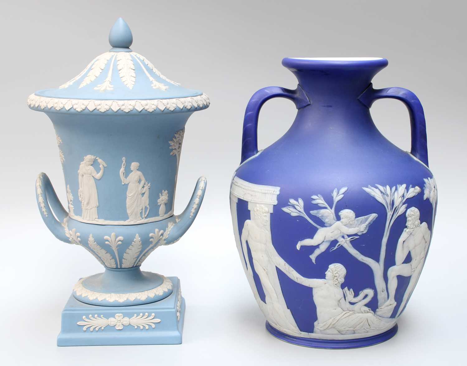 A Wedgwood Jasper "Portland" Vase, blue ground sprigged with the myth of Peleus and Thetis and