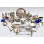 A Collection of Assorted Silver and Silver Plate, the silver including two sauceboats; a