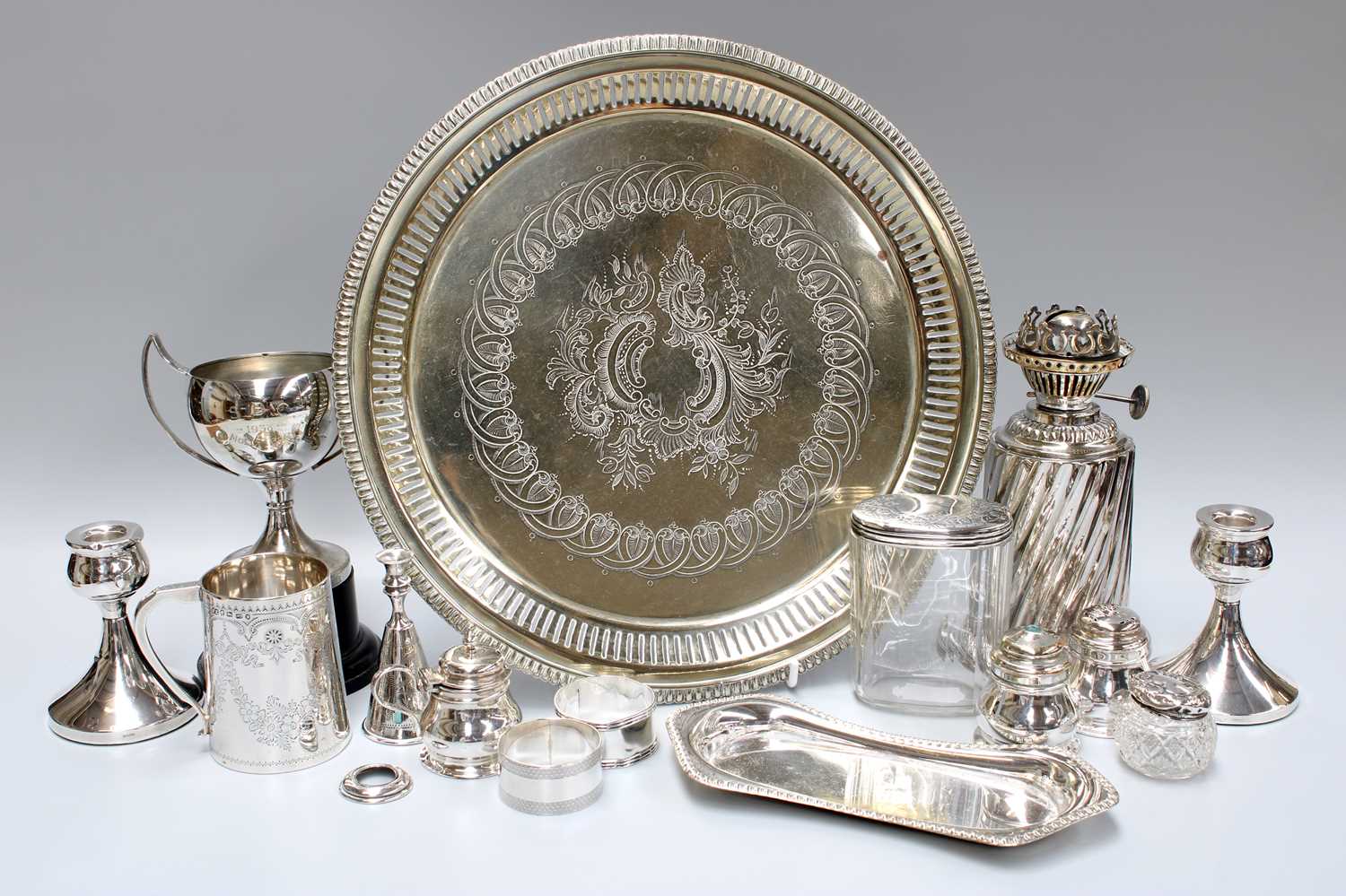 A Collection of Assorted Silver and Silver Plate, the silver including a christening mug, tapering - Image 2 of 3