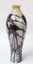 A Modern Moorcroft "Swallows in Smoke" Pattern Trial Vase, by Kerry Goodwin, numbered 13,