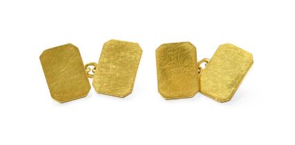 A Pair of 18 Carat Gold Cufflinks, formed of yellow chain linked truncated plaques The cufflinks are