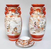 A Pair of Japanese Kutani Porcelain Vases, Taiso period, decorated with geese, together with a