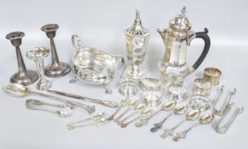 A Collection of Assorted Silver and Silver Plate, the silver including a sauceboat; a tapering
