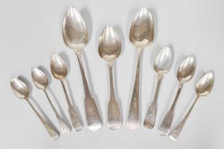 A Collection of George III and Later Silver Flatware, including a Fiddle pattern table-spoon, by