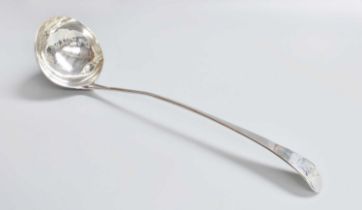 A George III Silver Soup-Ladle, Maker's Mark Worn, London, 1768, Old English Pattern, engraved