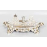 A Victorian Silver Inkstand, by William Gough, Birmingham, 1862, oblong and engraved with foliage,