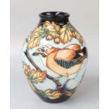 A Modern Moorcroft "Jays at Home" Pattern Vase, by Kerry Goodwin, for the RSPB, limited edition 28/