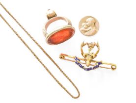 A Small Quantity of Jewellery, including a 9 carat gold box link chain, length 49cm; an intaglio