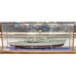 A 20th century Model of a Frigate, 80cm length, glass cased Outer case in good condition, model