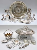 A Collection of Assorted Silver and Silver Plate, the silver including a christening mug, tapering