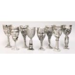 A Set of Eight Royal Selangor Pewter Lord of the Rings Goblets, with seven boxes.