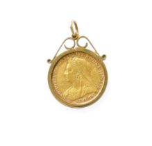 A Half Sovereign Pendant, dated 1901, in 9 carat gold loose mount Gross weight 5.3 grams.