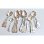 A Collection of Assorted George III and Later Silver Flatware, comprising 4 Fiddle pattern table-