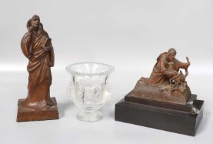 A Lalique Dampierre Glass Pedestal Vase, 12cm; together with a carved sculpture of Christ and a