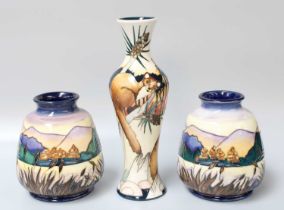 A Pair of Modern Moorcroft "Spirit of The Lakes" Pattern Vases, by Debbie Hancock, to commemorate in