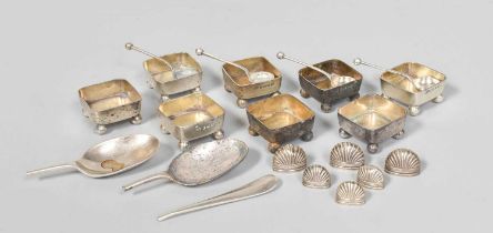 A Set of Eight Victorian Silver Salt-Cellars, by Atkin Brothers, Sheffield, 1882, each of square