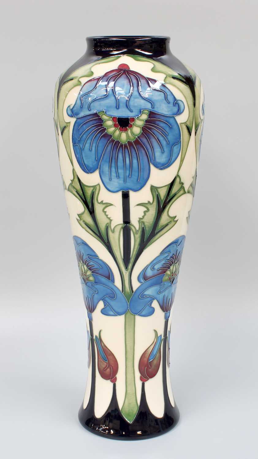 A Modern Moorcroft "Singing The Blues" Pattern Vase, by Rachel Bishop, impressed marks, numbered