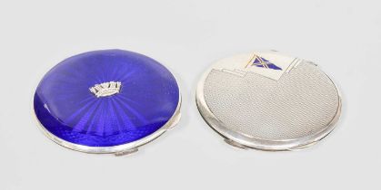 A George VI Silver and Enamel Compact and an Elizabeth II Silver and Enamel Compact, Both by John