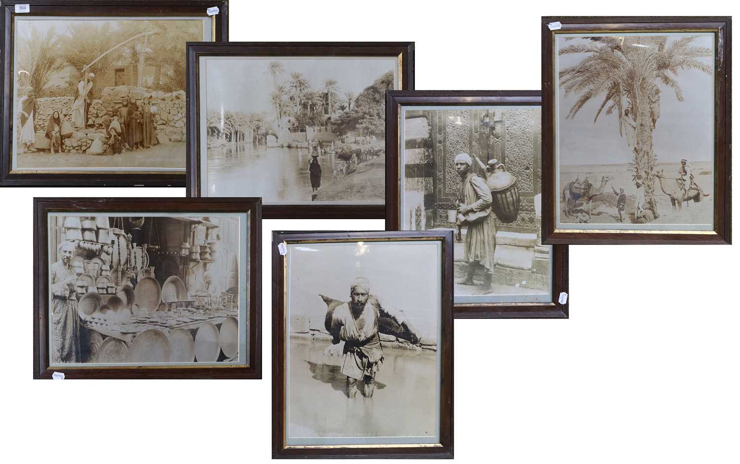 After G. Lékégian & Son, six framed monochromed photographic prints, Egyptian Scenes (6)