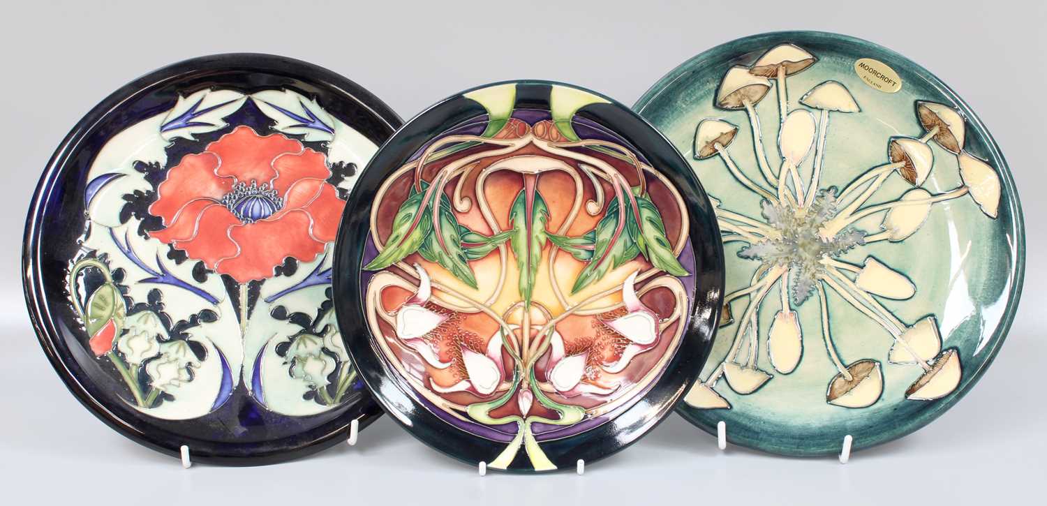 A Modern Moorcroft "Poppy" Pattern Plate, impressed marks, 26cm diameter, A 1989 "Carp" Pattern Year - Image 2 of 3