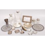 A Collection of Assorted Silver, including a pair of silver-mounted glass ink-bottles; two silver-