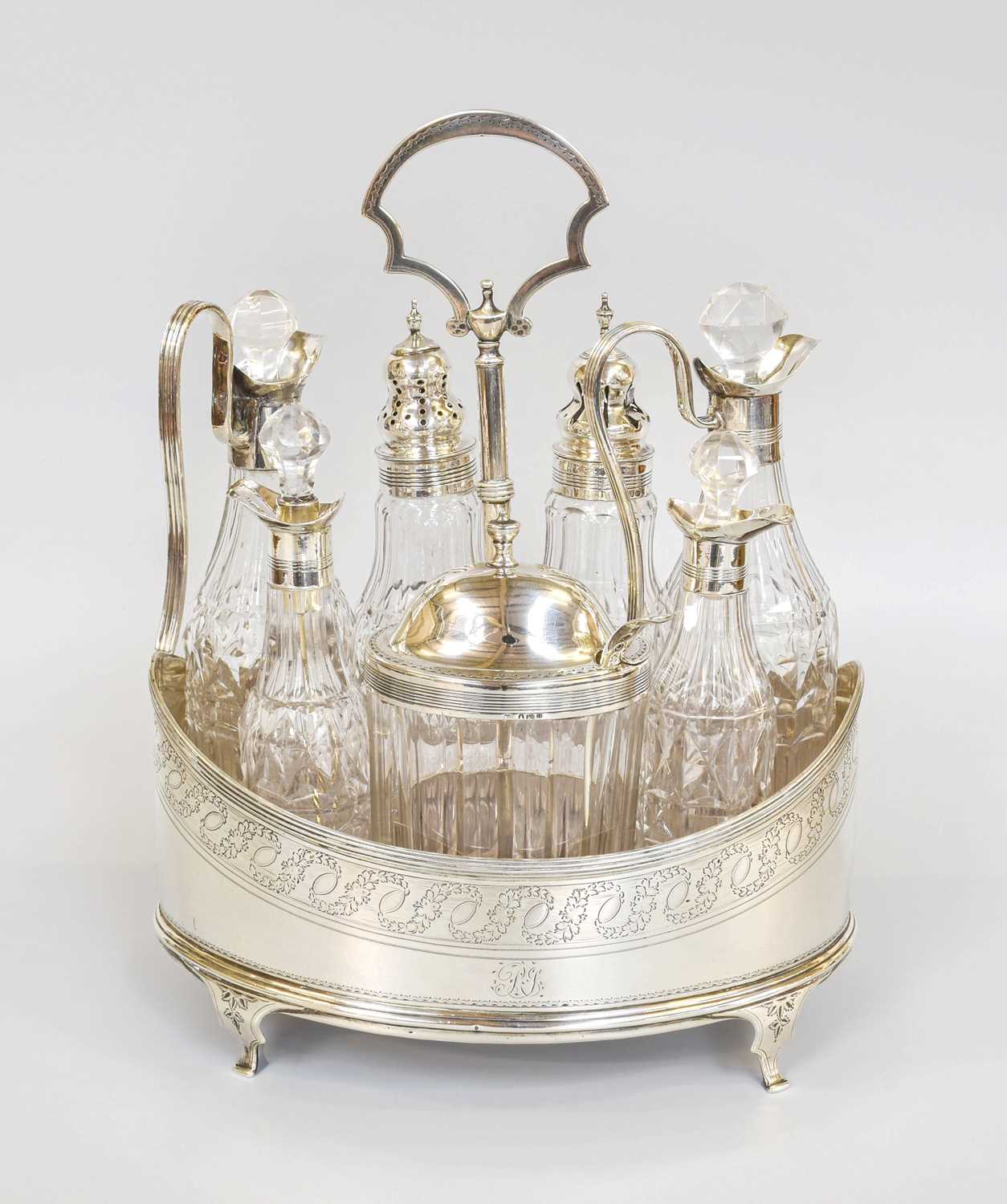 A George III Silver Condiment-Set, by Frances Purton, London, 1795, oval and on four tapering