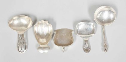 Five Various Victorian and Later Silver Caddy-Spoons, One by Martin and Hall, Sheffield, 1874; One